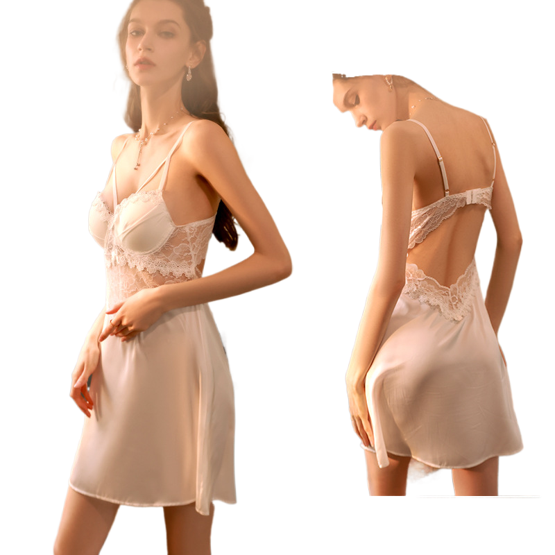 Womens French Style Ice Silk Nightdress