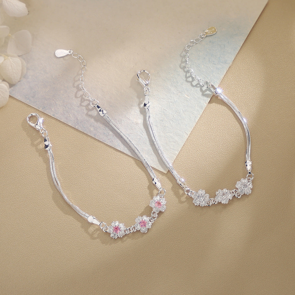 Pink Cherry Blossom Zirconia Double Layer Bracelet