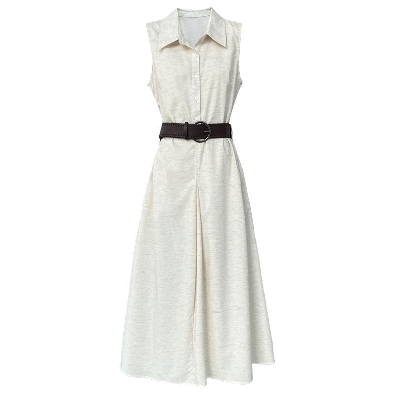 Waist-cinching sleeveless dress