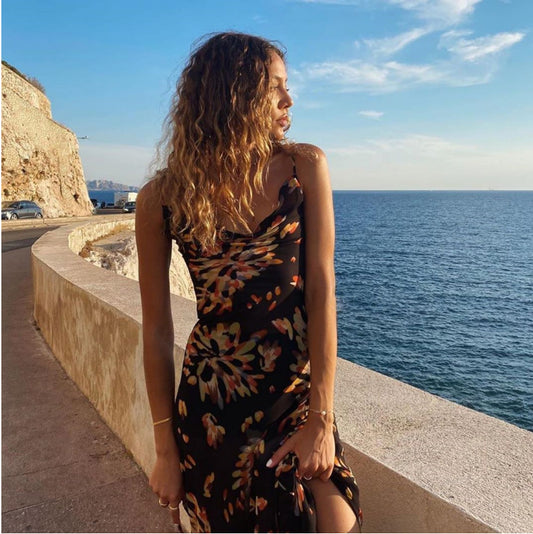 Printed backless halter-neck dress