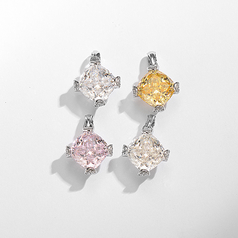 K936 White Gold 11 � 11 Princess Square High Carbon Diamond American Pink White G Pendant Main Stone 11 karat Simple Necklace