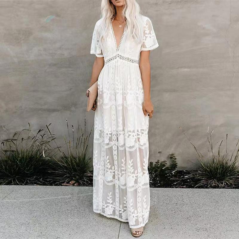 Lace long-sleeved chiffon dress