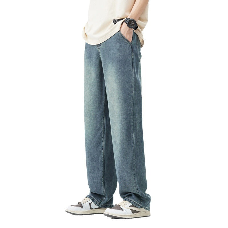 Tencel stretch jeans, thin straight-leg trousers