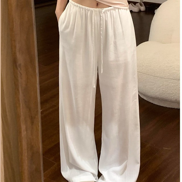 Women High Waist Wide Leg Cotton Linen Pants