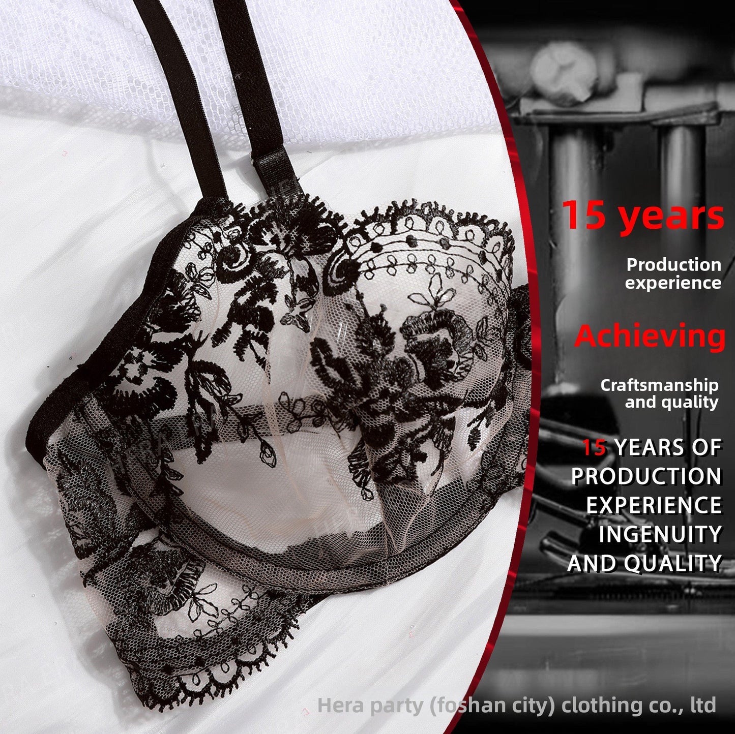 Sexy lingerie see-through mesh embroidered strap set