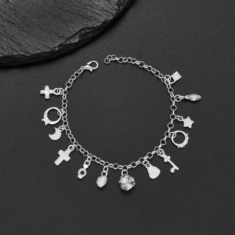 Multi-Pendant Alloy Bracelet with Diamond Accents