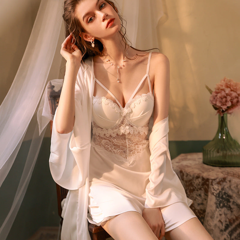 Womens French Style Ice Silk Nightdress