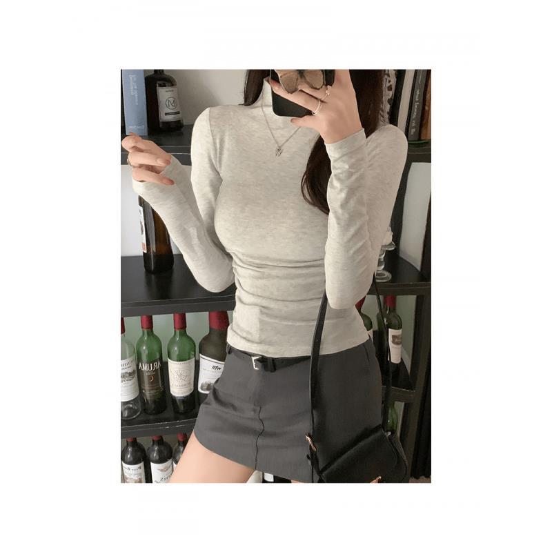 Womens Slim Fit Long Sleeve Pleated Top