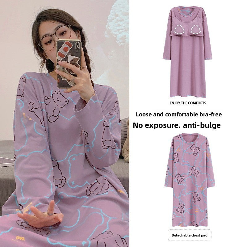 Women's Pure Cotton Long Sleeve Sleep Dress