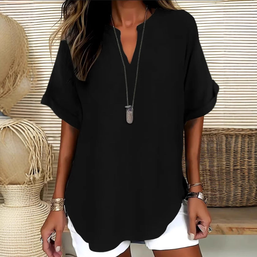 Loose solid-color casual shirt for women