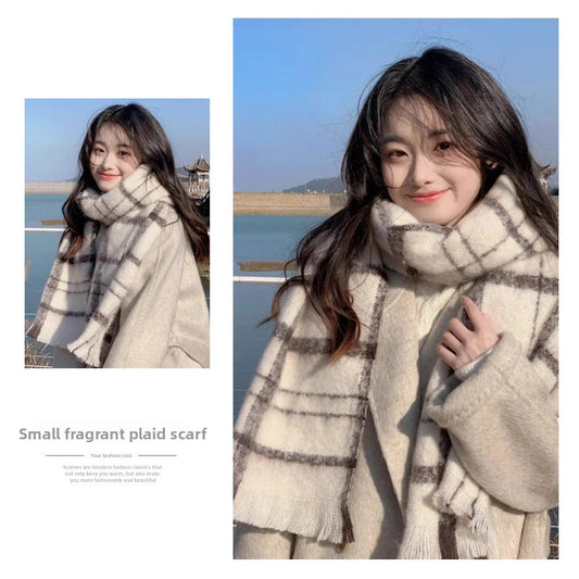 Soft Imitation Cashmere Plaid Scarf with Tassels for Winter