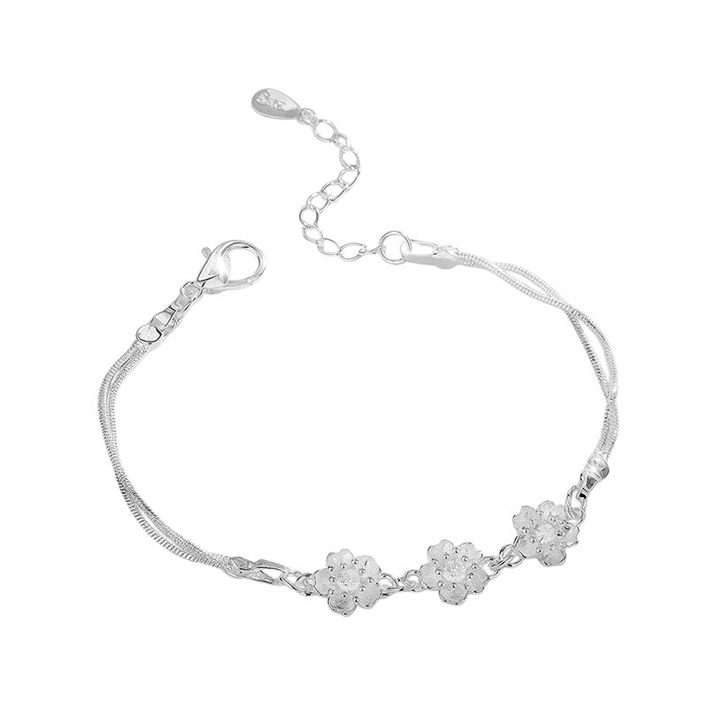 Pink Cherry Blossom Zirconia Double Layer Bracelet