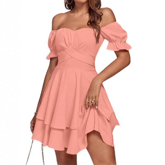 Off-Shoulder Lace-Up Ruffle Formal Gown