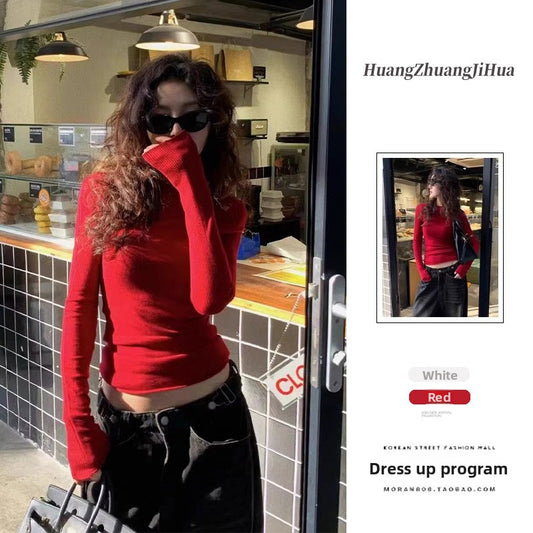 Red Slim-fit Wool Sweater for Women