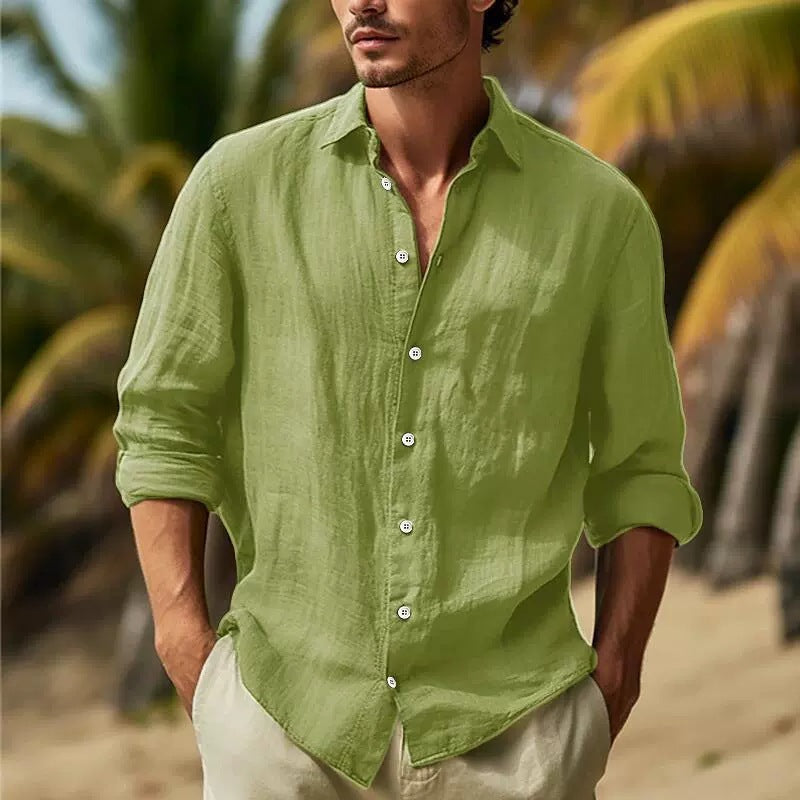Men's Linen Long Sleeve Shirt Wrinkle Resistant Casual Wear