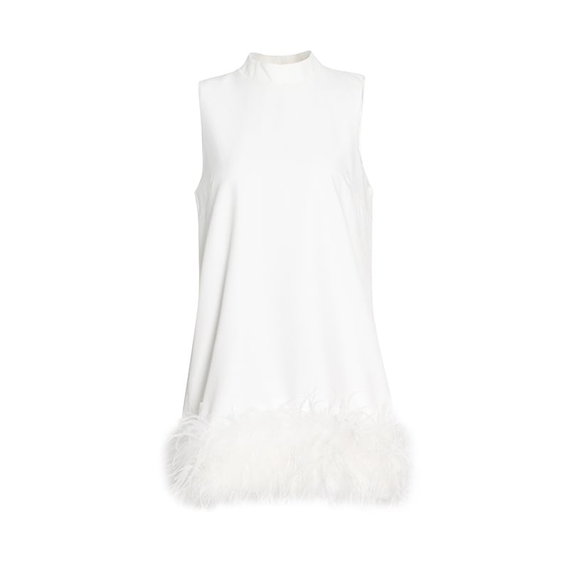 Sleeveless solid-color feather patchwork dress