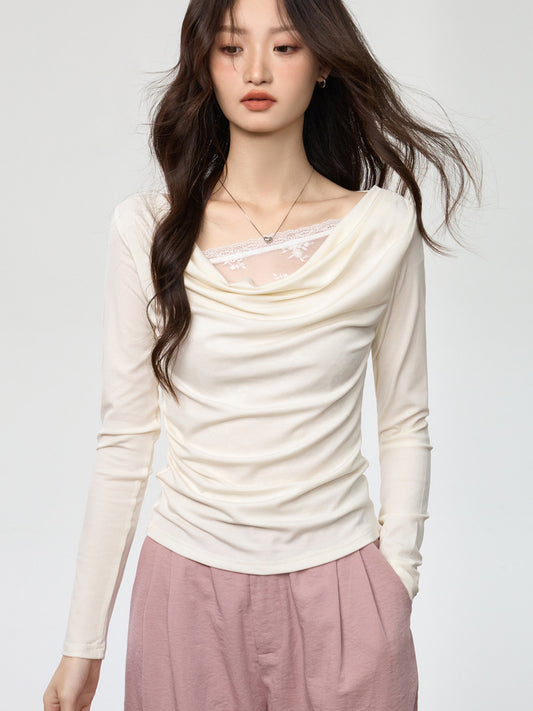 Swing collar stitching fake two-piece long sleeve