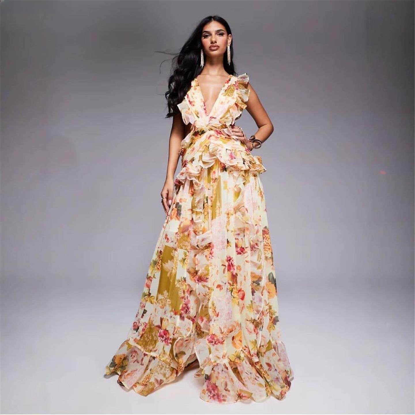 Floral Lace V-Neck Bubble Dress