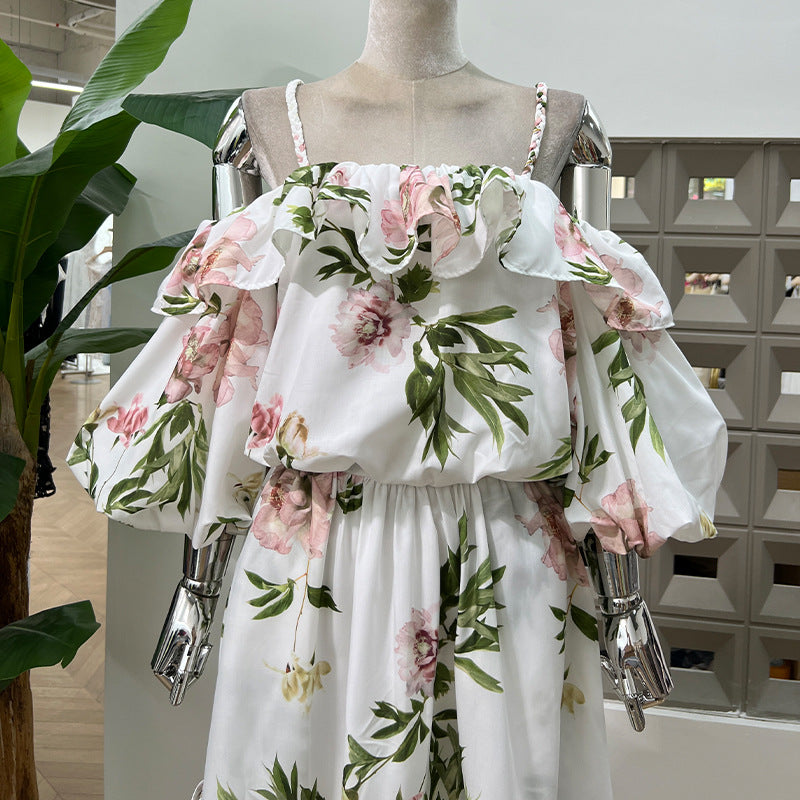 Ruffled-edge halter top set