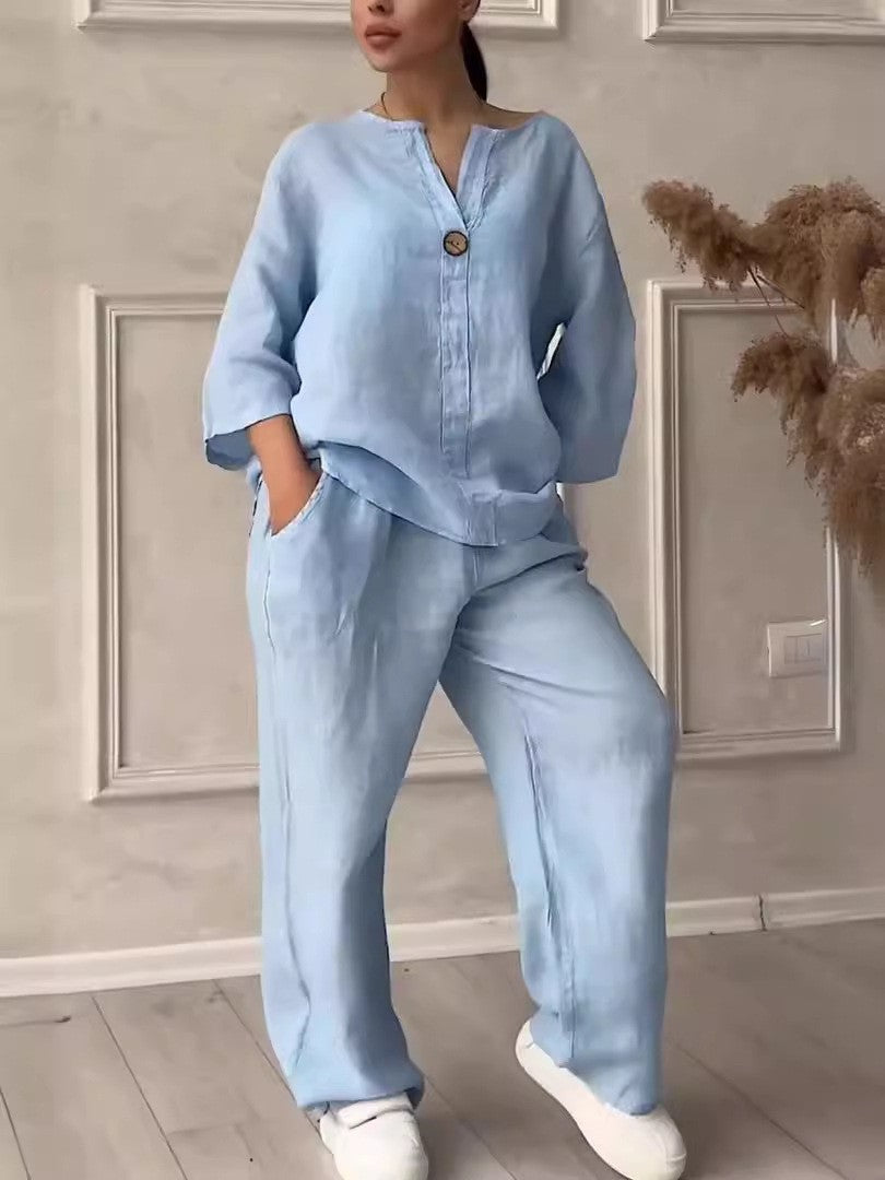 Women's Casual Cotton Linen Suit Set