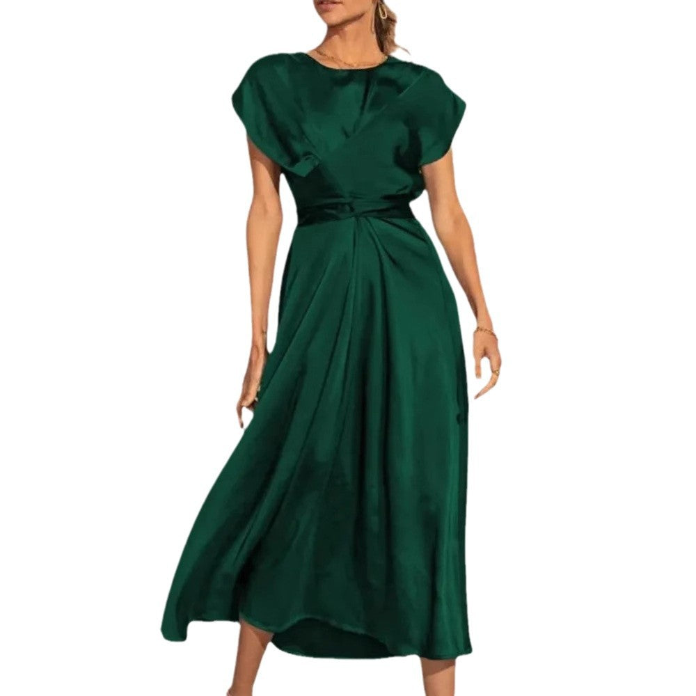 Satin Sleeveless Women's Dress with Ruffled Details