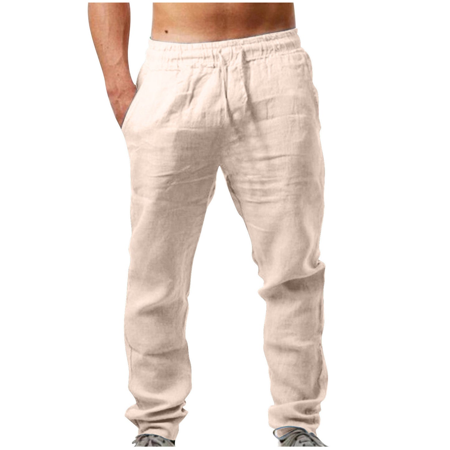 Mens Breathable Cotton Linen Casual Trousers