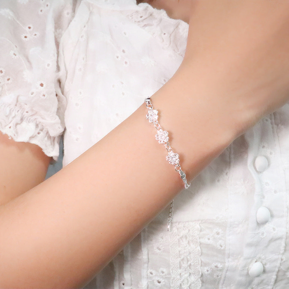 Pink Cherry Blossom Zirconia Double Layer Bracelet