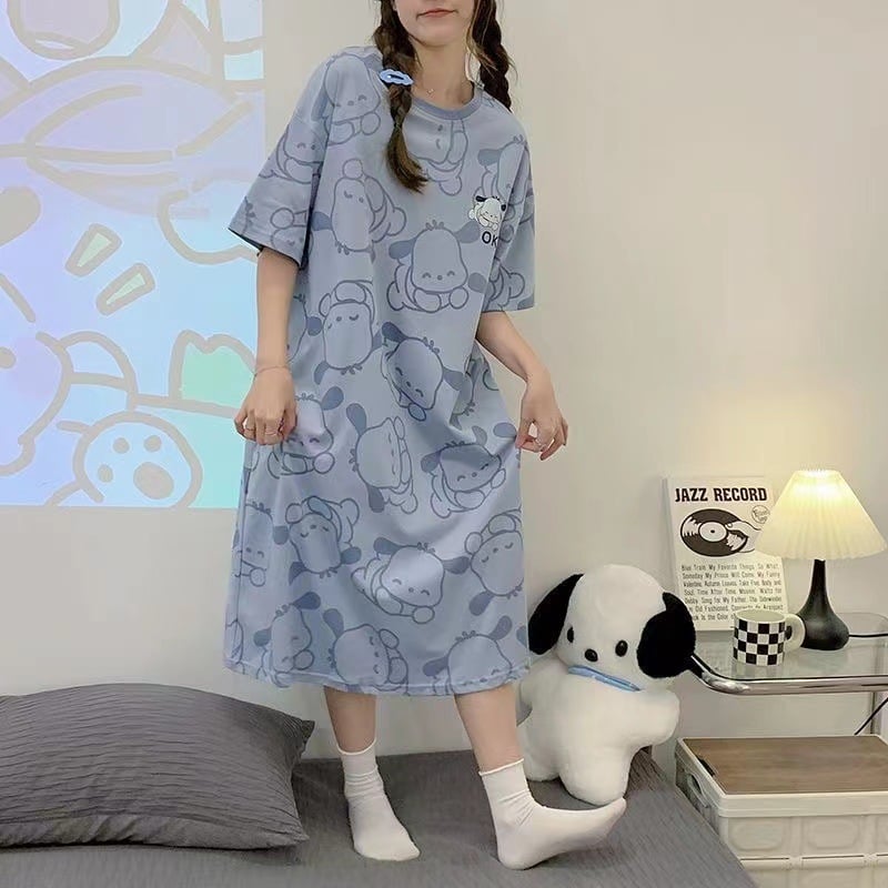 Women's Summer Cartoon Short Sleeve Pajama Dress - Loose Comfortable Home Wear