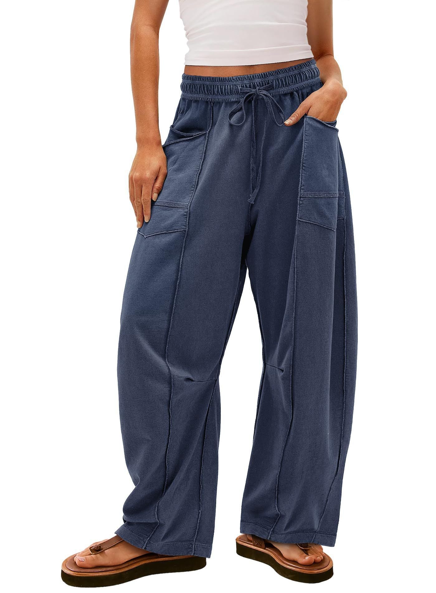 Summer wide-leg pants, drawstring waist casual pants and sweatpants