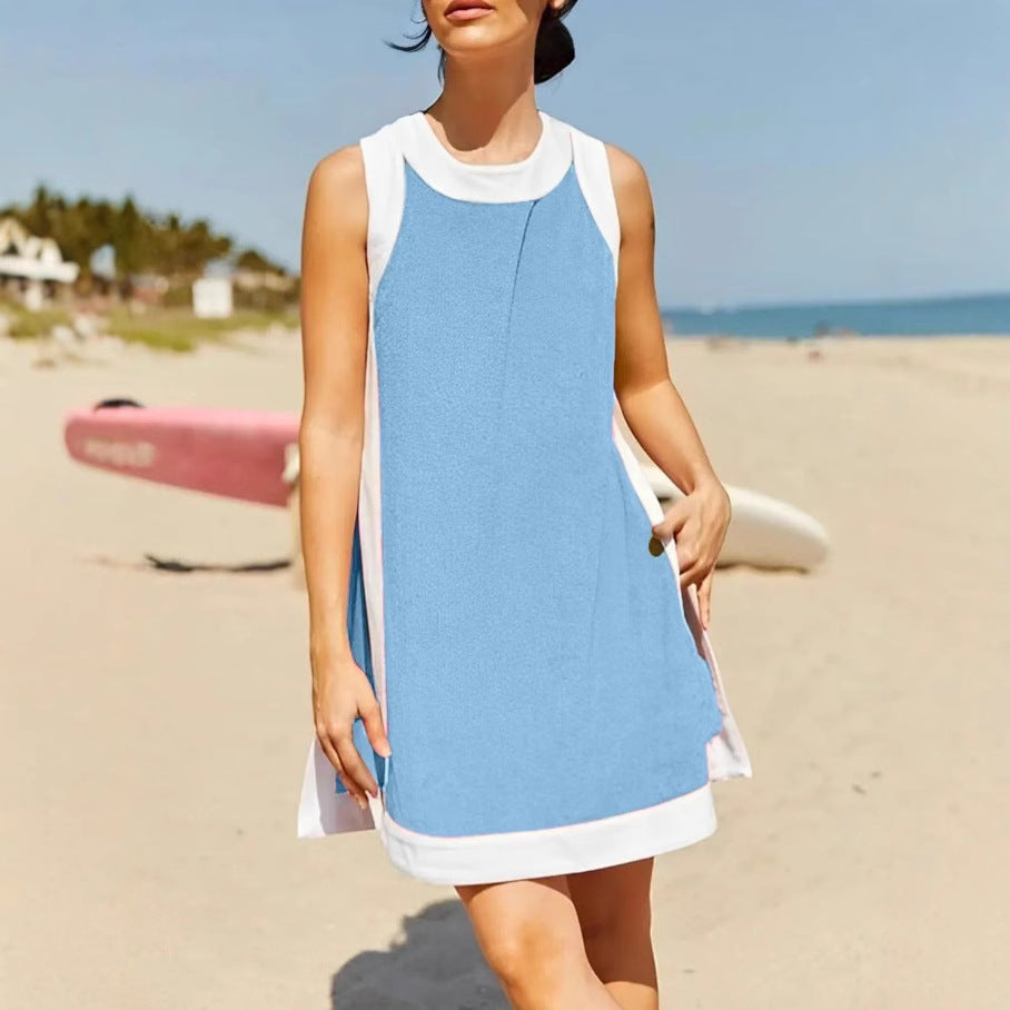 Casual multi-color round-neck sleeveless set