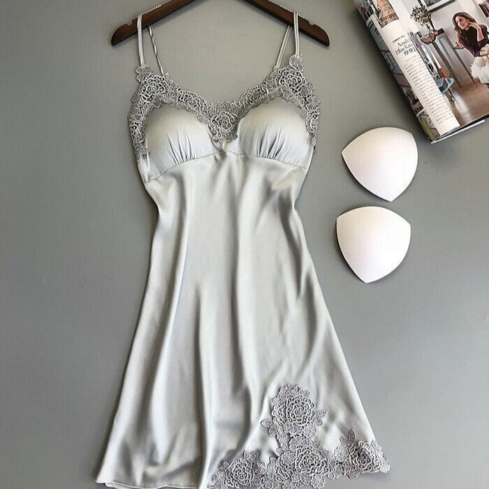 Women Summer Ice Silk Lace Nightgown