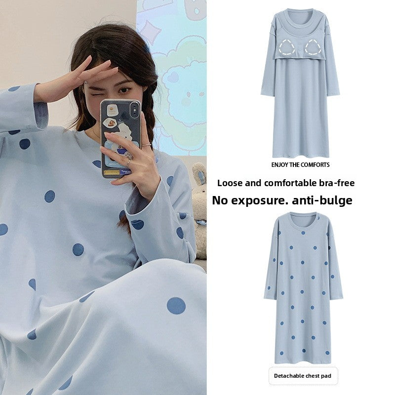 Women's Pure Cotton Long Sleeve Sleep Dress