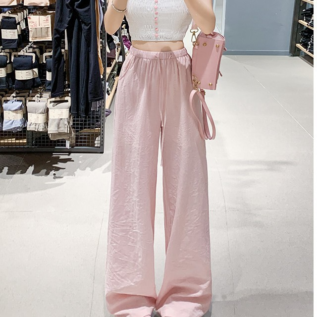 Women High Waist Wide Leg Cotton Linen Pants