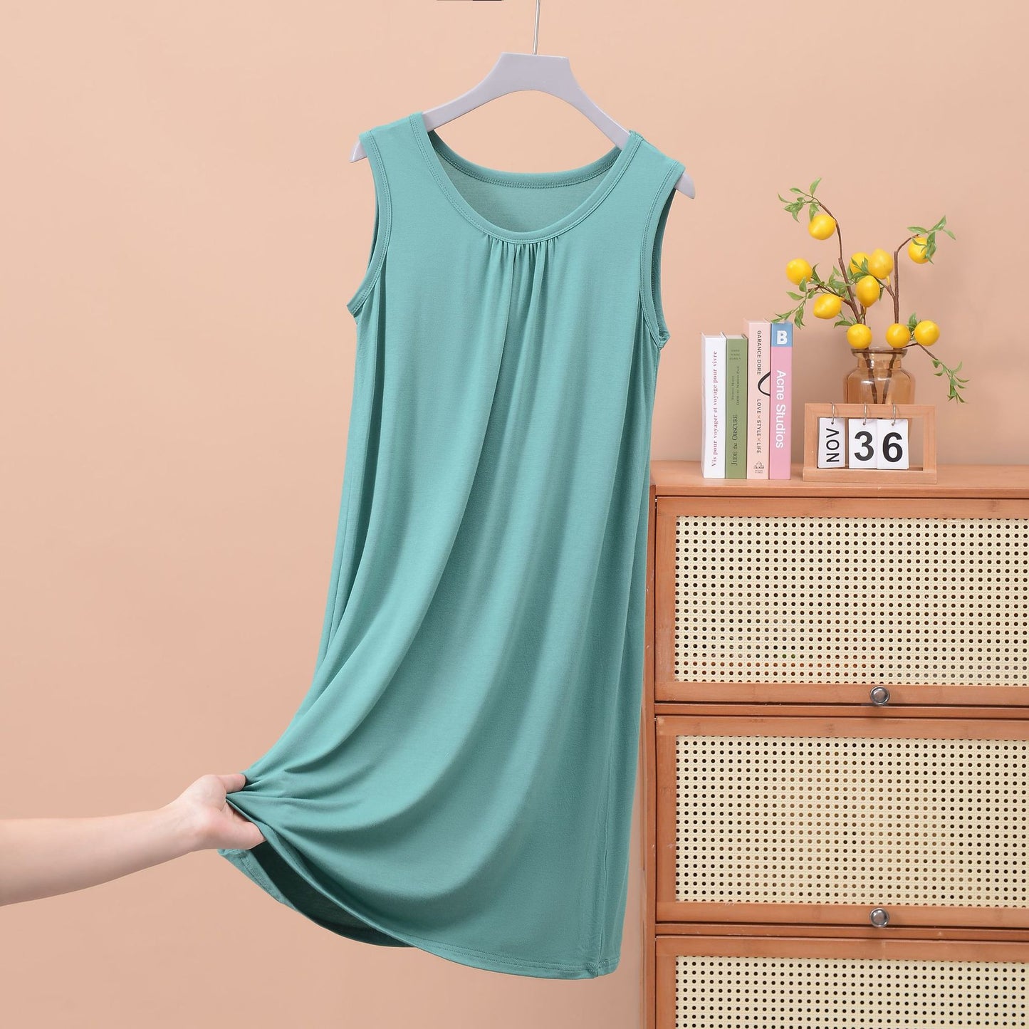 Round Neck Ruffled Sleeveless Loose Fit Maxi Dress for Plus Size - Solid Color Casual Home Dress