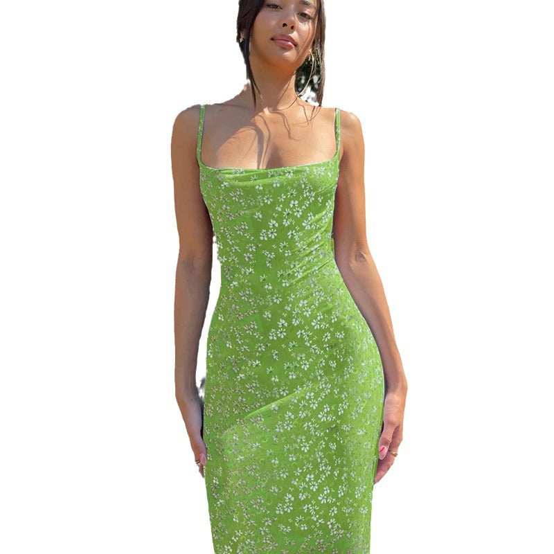 Slim-fit Backless Strap Floral Dress