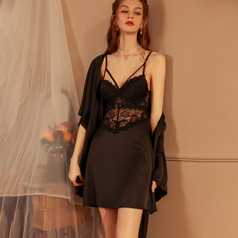 Womens French Style Ice Silk Nightdress