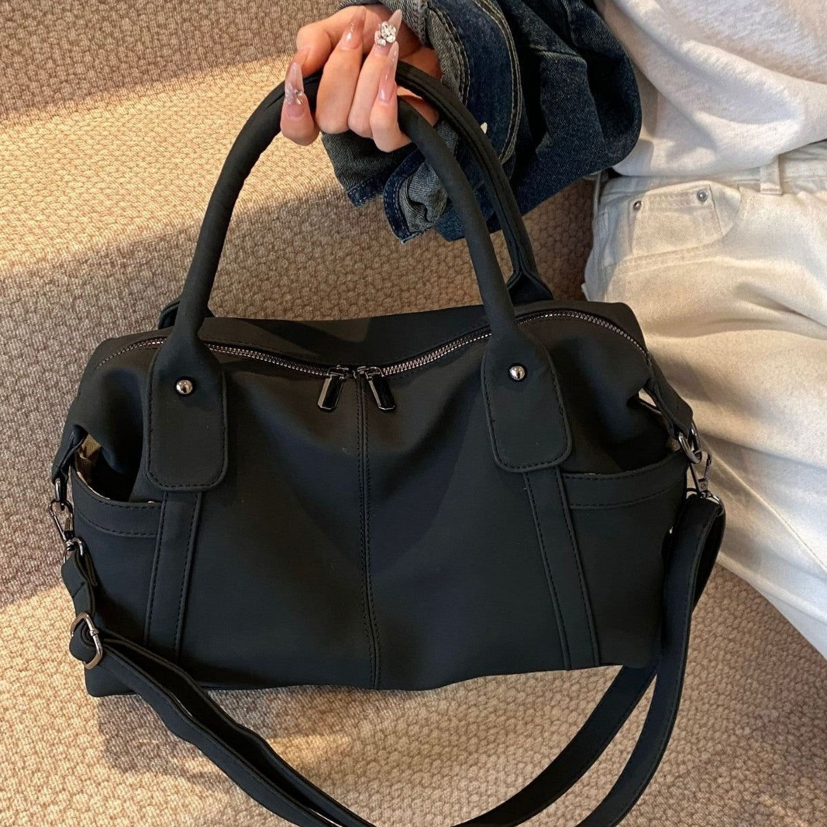 Womens Matte Tote Shoulder Bag
