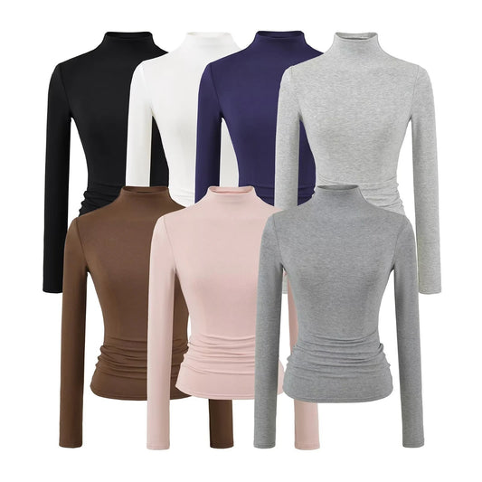 Womens Fleece Half Turtleneck Long Sleeve Top