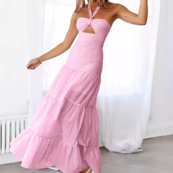 Long sleeve halter top dress without sleeves