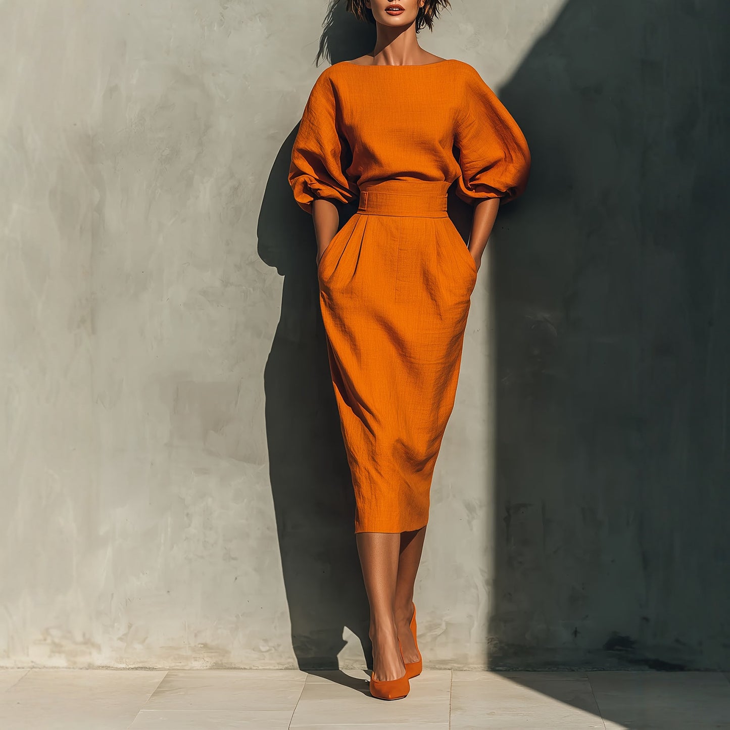 Women's Elegant Boat Neck Puff Sleeve Dress