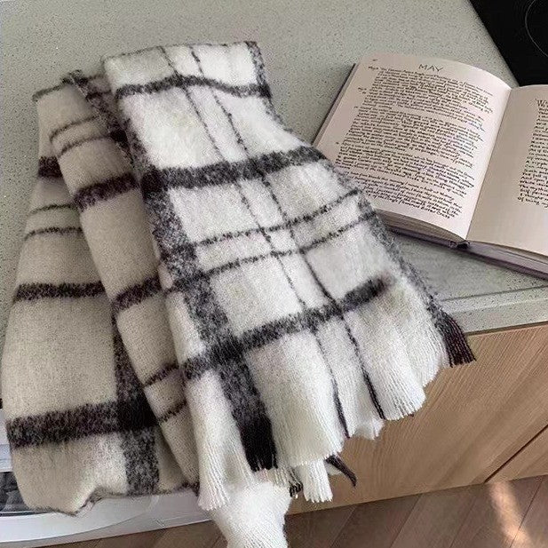 Soft Imitation Cashmere Plaid Scarf with Tassels for Winter