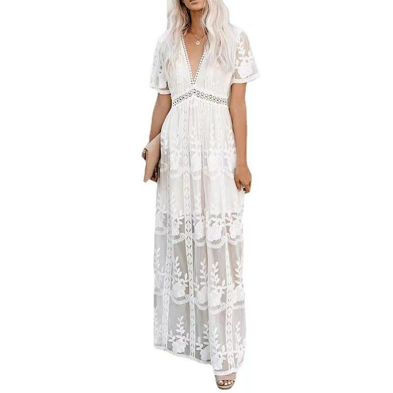 Lace long-sleeved chiffon dress