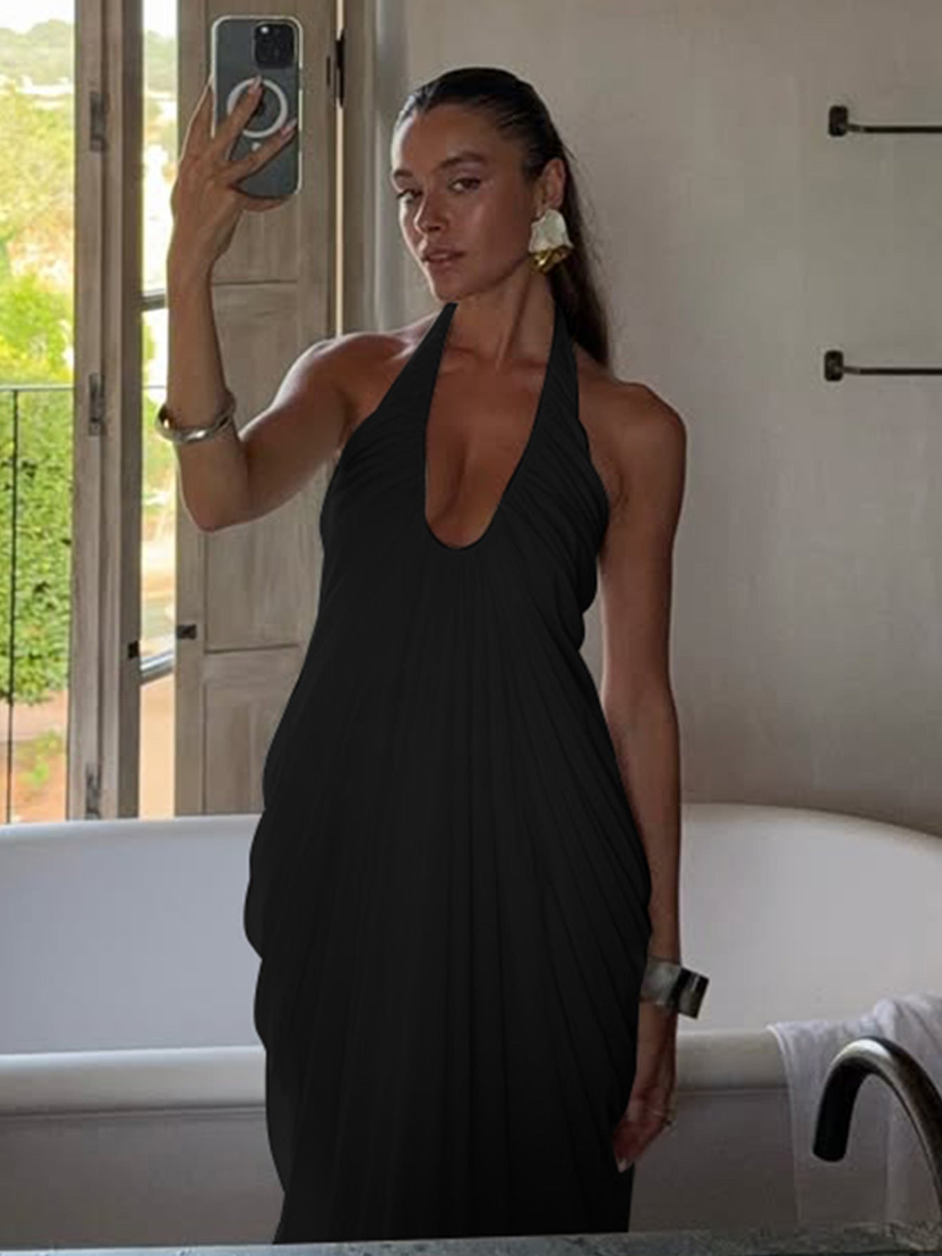 Summer Backless Halter Neck Mesh Dress