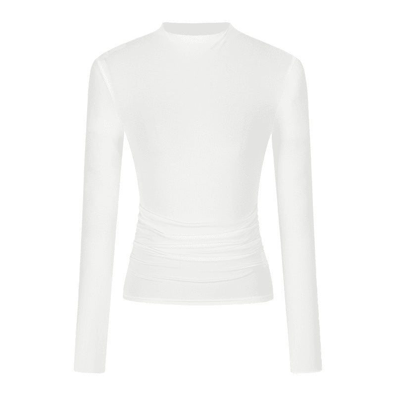 Womens Slim Fit Long Sleeve Pleated Top