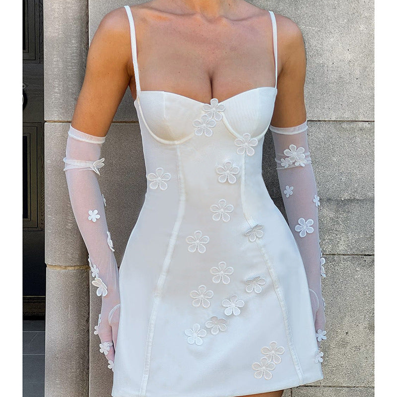 Women's Floral Sleeveless Dress European Style High Waist Slip Dress