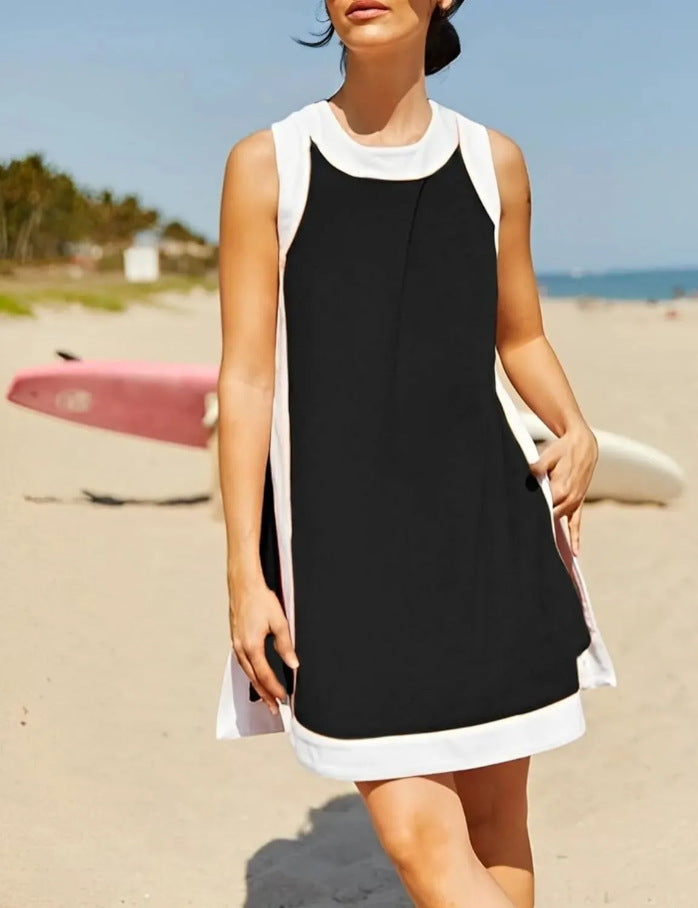 Casual multi-color round-neck sleeveless set