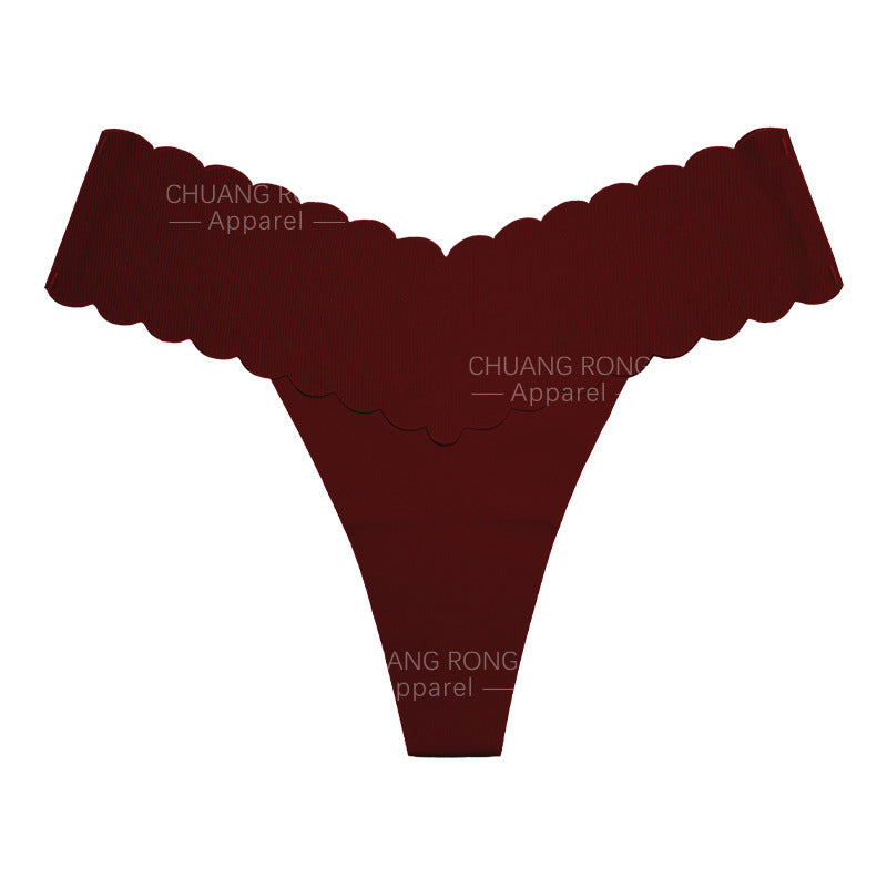 Large Size Wavy Edge Women's Underwear V-Shaped Low-Waist One-Piece Seamless Sexy Pure Cotton Crotch Breathable Fitness Thong for Women