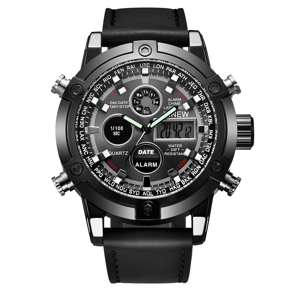 Chronograph Business Watch Mens Leather Digital Wristwatches