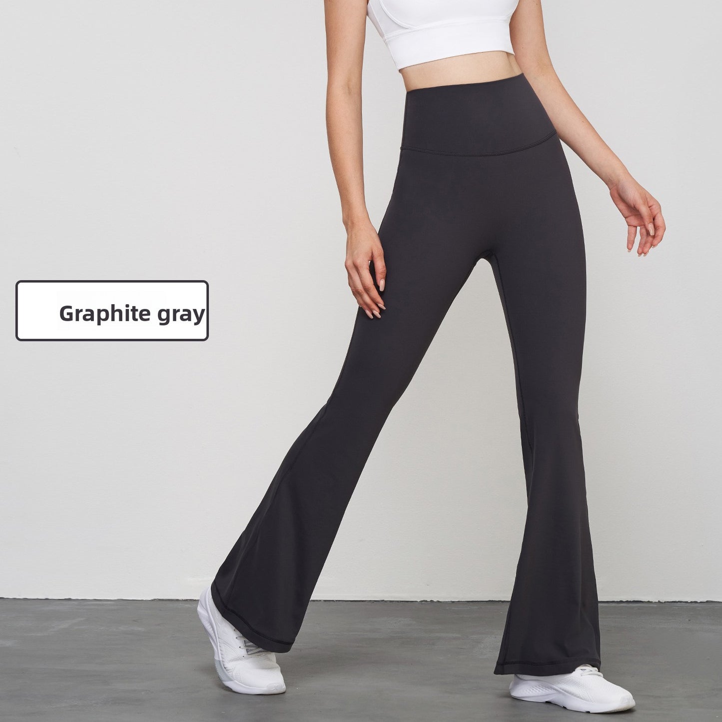 High elasticity micro-ruffled yoga pants, sheer high-waisted wide-leg pants