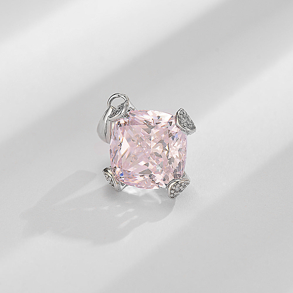 K936 White Gold 11 � 11 Princess Square High Carbon Diamond American Pink White G Pendant Main Stone 11 karat Simple Necklace